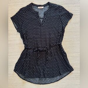 Full Moon Maternity black print v-neck short sleeve belted top blouse women’s XS